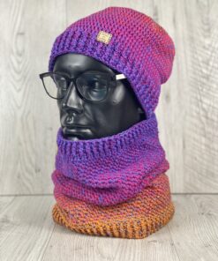 Komplet Czapka + Komin Fioletowe Ombre