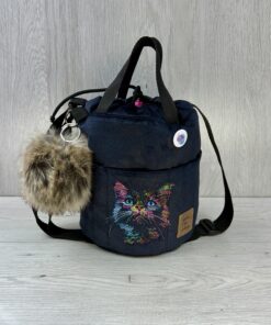 MIDI Welur Black Tęczowy Kot